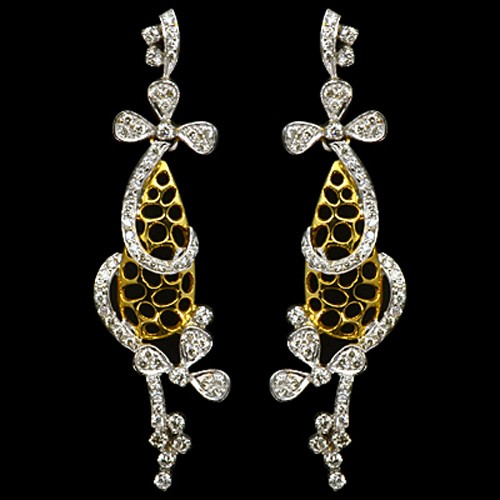 18k Pure Yellow Gold Natural Top 1.28 Carat Diamonds Ladies Fine Designer Earrings