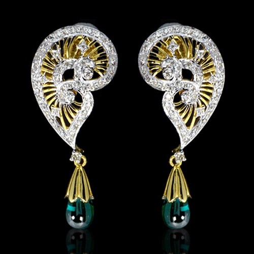 14K Pure Gold Natural Top Hydro Emerald Diamond Ladies Earrings Tops