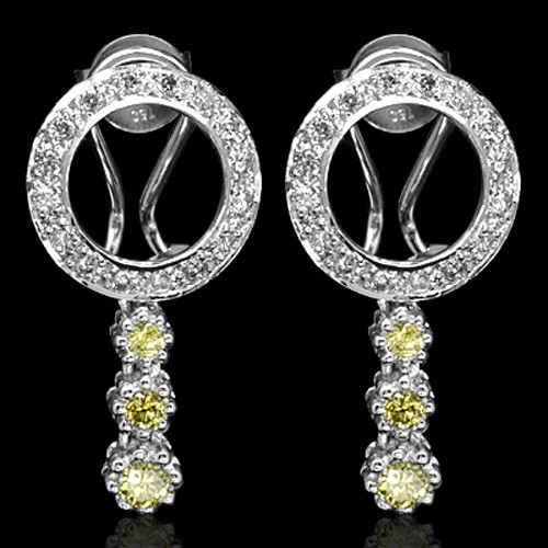 18k Pure White Gold Natural Top Yellow White Diamond Ladies Designer Earrings