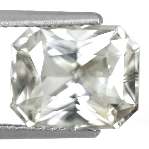 3.42 Cts Natural White Sapphire Gemstone Emerald Cut Certified Unheated