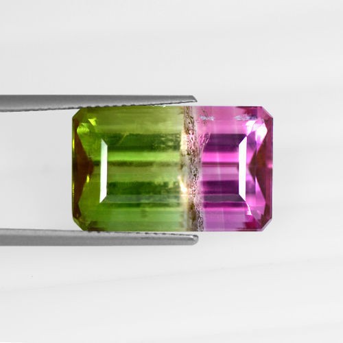 15.61 cts Natural Bi Color Top Watermelon Tourmaline Gemstone Emerald Cut Brazil