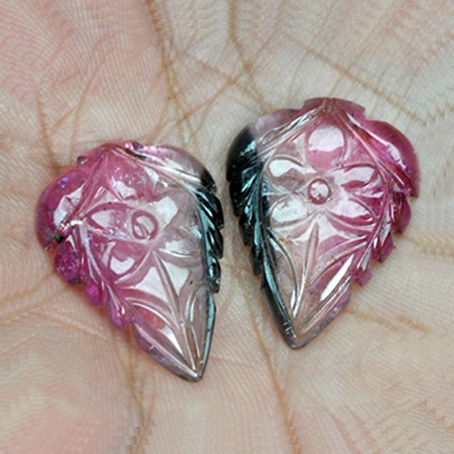 14.23 Cts Natural Rare Bi Color Tourmaline Loose Gemstone Carving Pair From Africa 2 Pcs