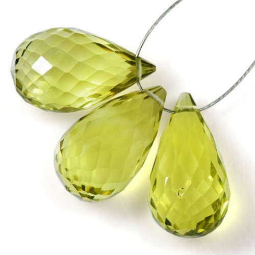 23.90 Cts Natural Top Gold Lemon Quartz Drill Briolette Drops Tops Pendant Set