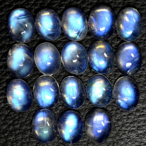 35.67 Cts Natural Lustrous Blue Fire Rainbow Moonstone Oval Lot 9x7mm Indo-Bihar