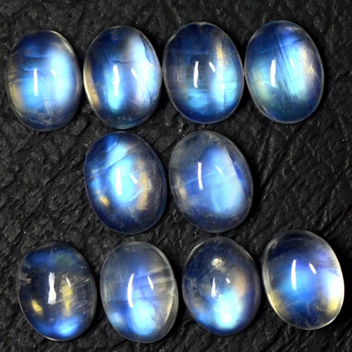 24.85 Cts Natural Lustrous Blue Fire Rainbow Moonstone Oval Lot 9x7mm Indo-Bihar