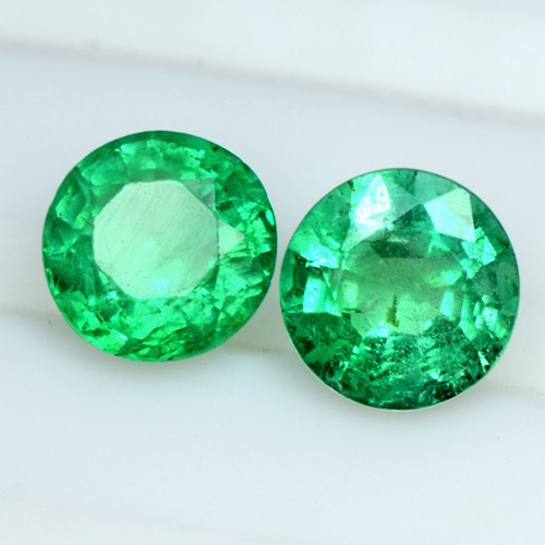 1.64 Cts Natural Emerald Green Untreated Top Gemstone Round Cut pair Zambia 6 mm