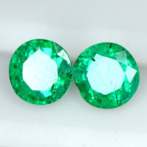 0.83 Cts Natural Green Emerald Zambia Round Cut Pair 4.5 mm Gemstone Untreated