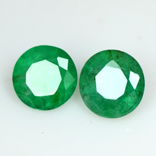 1.02 Cts Natural Green Emerald Round Cut Pair Zambia Calibrated 5.3 mm Gemstone