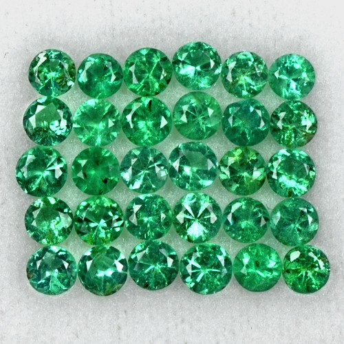 2.93 Cts Natural Top Green Emerald Diamond Round Cut Lot 30 Pcs Untreated Zambia