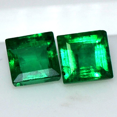 Natural Rich Green Emerald Gemstone 0.65 Cts Square Cut pair Untreated Zambia