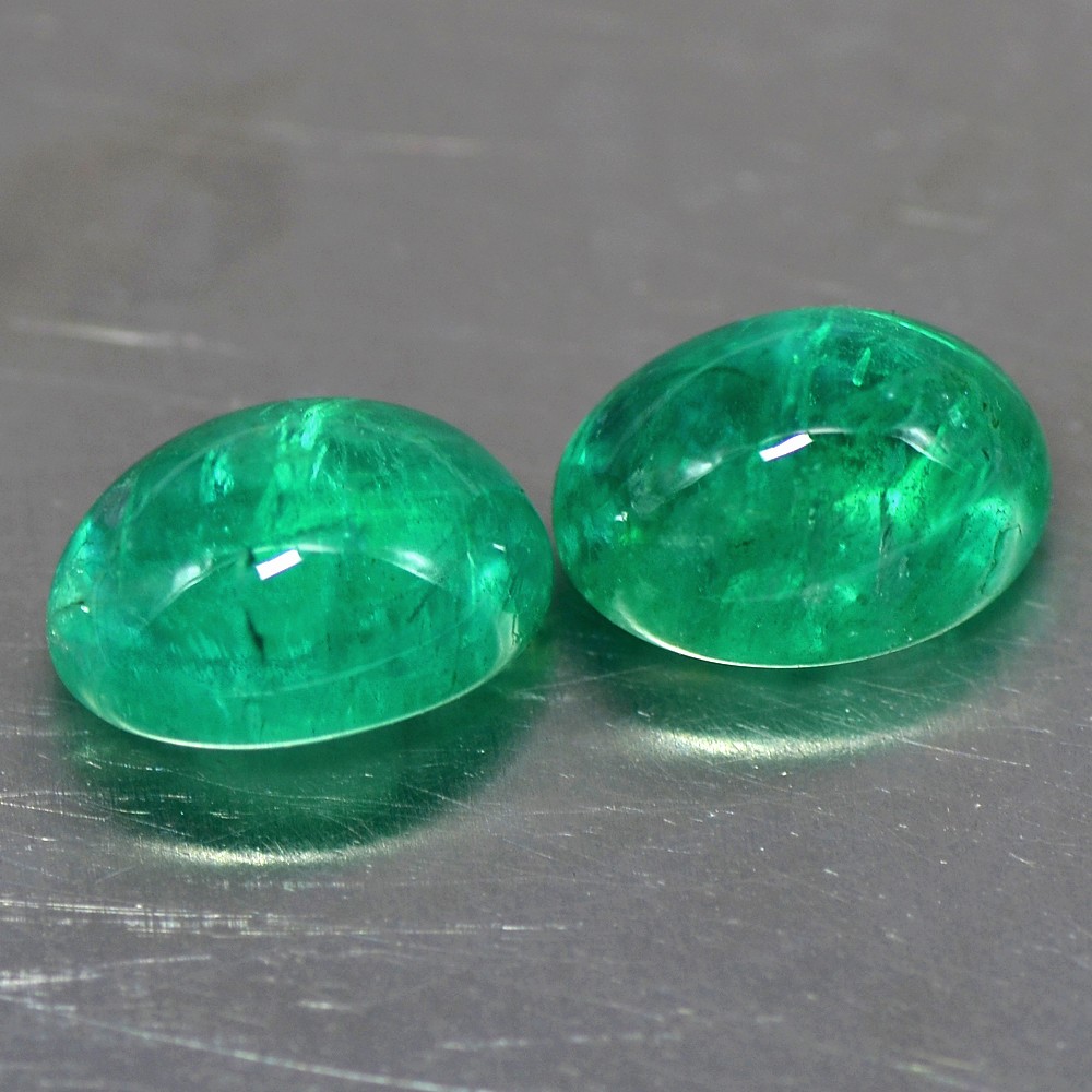 5.72 cts Natural Green Emerald Oval Cabochon Pair 10x7.2x5.5 mm Zambia Gemstone