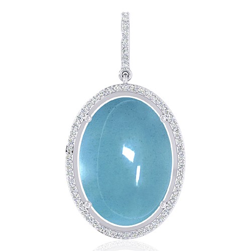 14K White Gold 14.05 cts Aquamarine Gemstone Diamond Designer Fine Jewelry Pendant