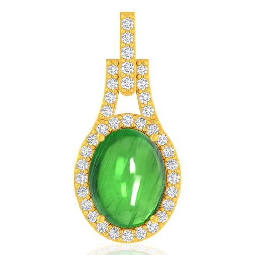 18k Yellow Gold 2.51 cts Oval Cab Tsavorite Gemstone Diamond Designer Fine Pendant