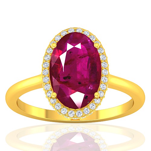 22K Gold Ring For Women With Cz & Red Stone - 235-GR5536 in 5.700 Grams
