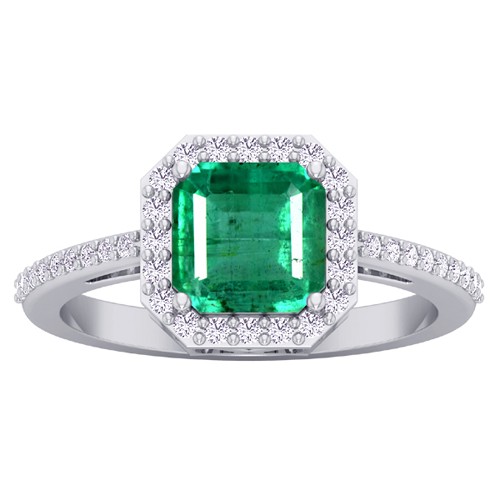 18k White Gold 1.6 cts 7x7 mm Emerald Diamond Women Designer Wedding Ring