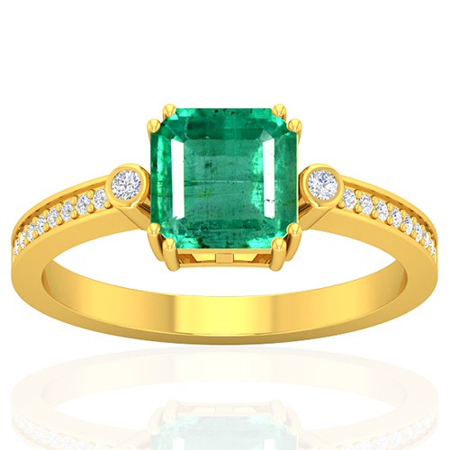 18k Yellow Gold 1.6 cts Emerald Gemstone Diamond Cocktail Vintage Engagement Ring