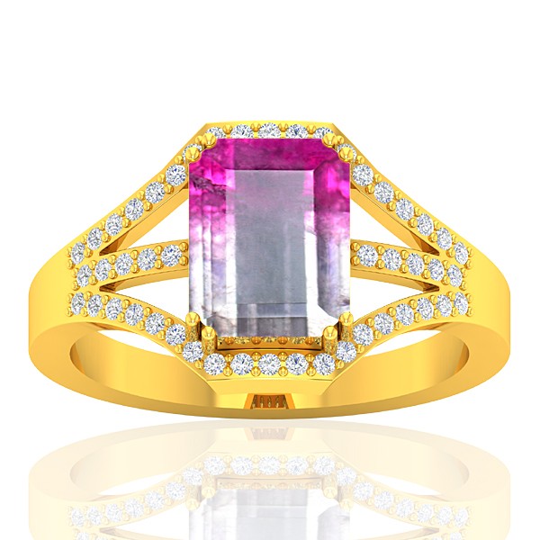 18K Yellow Gold 2.13 cts Tourmaline Stone Diamond Cocktail Vintage Engagement Women Ring