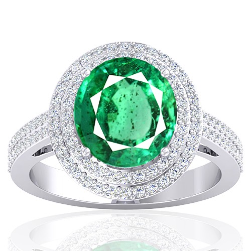 14K White Gold 4.22 cts Emerald Gemstone Diamond Engagement Women Designer Fine Jewelry Ring