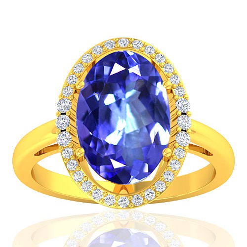 18K Yellow Gold 3.31 cts Tanzanite Gemstone Diamond Women Wedding Fine Jewelry Ring