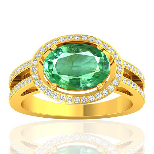 18K Yellow Gold 2.25 cts Emerald Gemstone Diamond Women Designer Fine Jewelry Ring