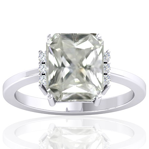14k White Gold 3.42 cts White Sapphire Stone Diamond Wedding Designer Fine Jewelry Ring