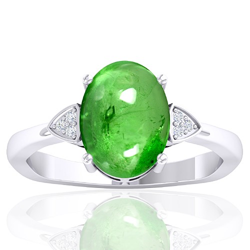 14k White Gold 3.75 cts Tsavorite Gemstone Diamond Cocktail Women Fine Jewelry Ring