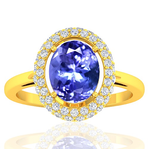 18K Yellow Gold 2.37 cts Tanzanite Gemstone Diamond Cocktail Women Wedding Designer Fine Ring