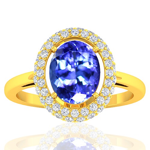 18K Yellow Gold 2.33 cts Tanzanite Stone Diamond Women Wedding Fine Jewelry Ring