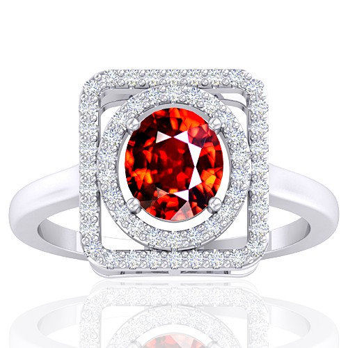 14K White Gold 1.66 cts Rhodolite Garnet Stone Diamond Cocktail Vintage Engagement Ring