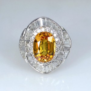 18k Pure White Gold Natural Top Yellow Sapphire Diamond Ladies Cocktail Ring