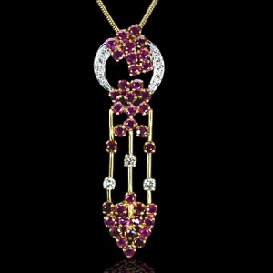 18k Pure Yellow Gold Natural Top 4.91 Cts Ruby Diamond Ladies Pendant With Chain