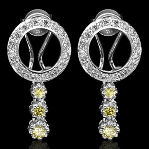 18k Pure White Gold Natural Top Yellow White Diamond Ladies Designer Earrings