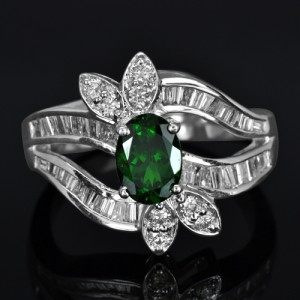 14K White Gold Natural Top 1.05 Carat Tsavorite Diamond Ladies Designer Ring