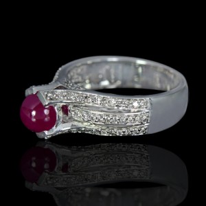 14K Pure White Gold Natural 1.63 Carat Unheated Red Ruby Diamond Ladies Fine Ring