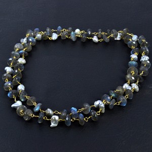 92.5 Silver Natural Top Rainbow Fire Labradorite Pear Gemstone Beads Necklace