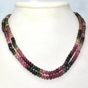 228.70 Cts Natural Top Multicolor Tourmaline Faceted Rondelle Beads Necklace 2-L