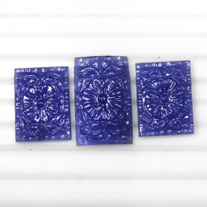 93.20 Cts Natural Top Blue Tanzanite Loose Gemstone Hand Made Carving 3 pcs. Set