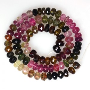 152.92 Cts Natural Top Multicolor Tourmaline Faceted Rondelle Beads 1-L 15.5"