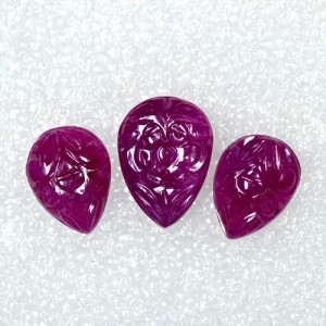 37.31 Cts Natural Lustrous Top Pink Red Ruby Pear Cabochon Set Oldmogok Loose