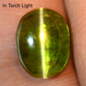 4.75 Cts Natural Lustrous Sharp Olive Green Tourmaline Cats Eye Oval Cab Brazil