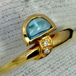 18K Pure Yellow Gold Natural Blue Topaz Diamond Ladies Wedding cocktail Ring