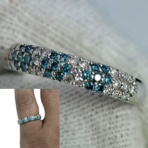 Platinum 900 Natural Blue & White Diamond Wedding Designer Fine Jewelry Ring