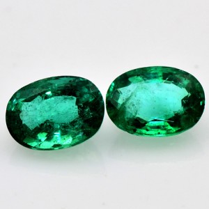 Rich Green Emerald 1.92 Cts Natural Fine Gemstone Oval Cut Pair Untreated Zambia