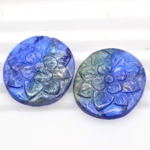 37.76 Cts Natural Bi-Color Tanzanite Carving Oval Shape Pair Tanzania Gemstone