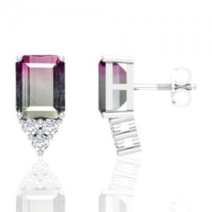 14K White Gold 4.75 cts Tourmaline Stone Diamond Designer Fine Jewelry Ladies Earrings