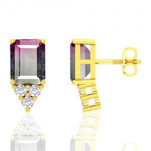 18k Yellow Gold 4.75 cts Tourmaline Stone Diamond Designer Fine Jewelry Ladies Earrings