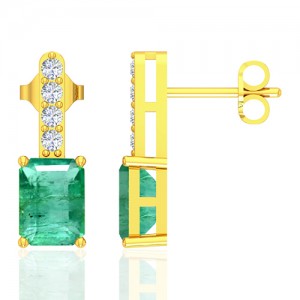 18k Yellow Gold 3.92 cts Emerald Stone Diamond Designer Ladies Earrings