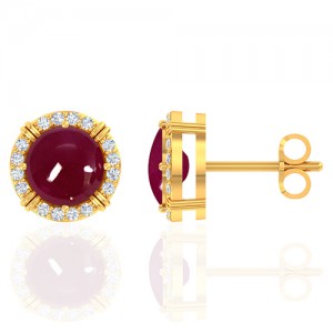 18K Yellow Gold 4.08 cts Ruby Gemstone Diamond Designer Fine Jewelry Women Earrings