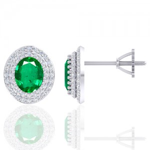 14K White Gold 2.37 cts Emerald Gemstone Diamond Designer Fine Jewelry Ladies Earrings