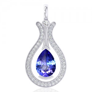 14K White Gold 1.67 cts Tanzanite Gemstone Diamond Designer Fine Jewelry Pendant